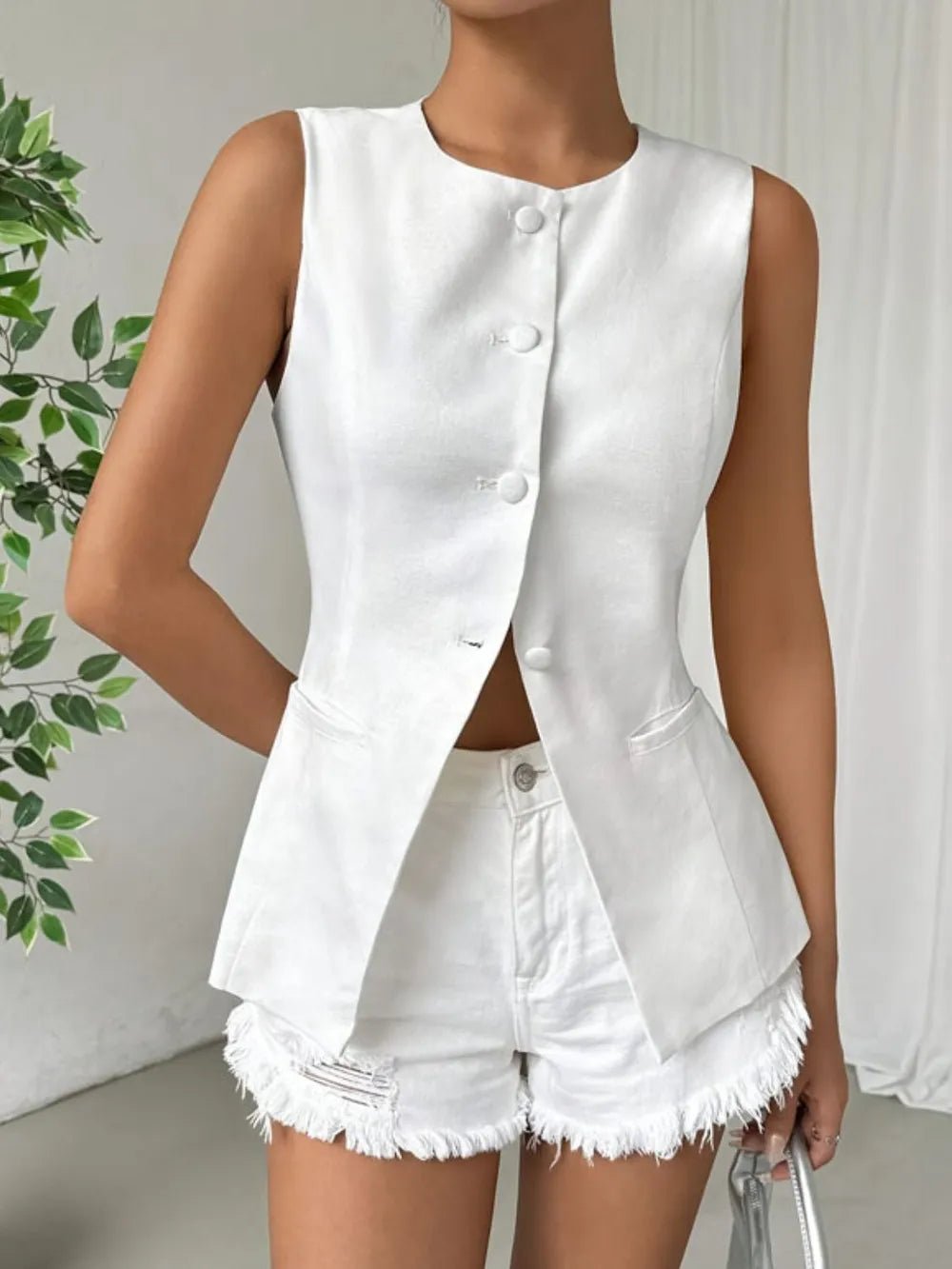 Button - Down Round Neck Vest – Classic & Polished | Elegant Urban Tank Top – Machello