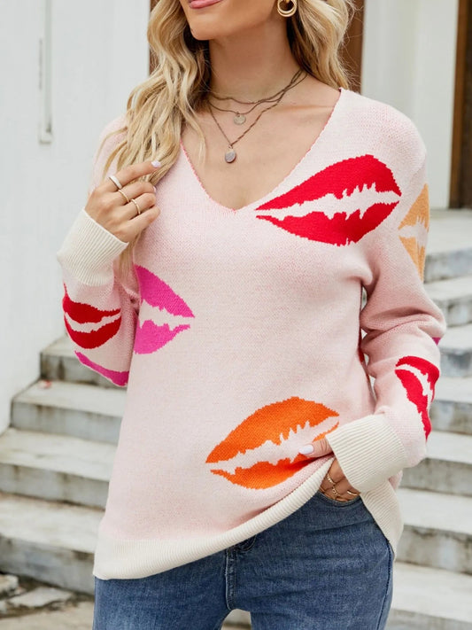 Colorful Lips V - Neck Sweater | Elegant Urban Tank Top – Machello