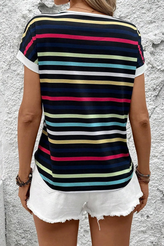 Colorful Striped Short Sleeve Casual T-Shirt – Basic Style with a Modern Twist | Elegant Urban Tank Top – Machello
