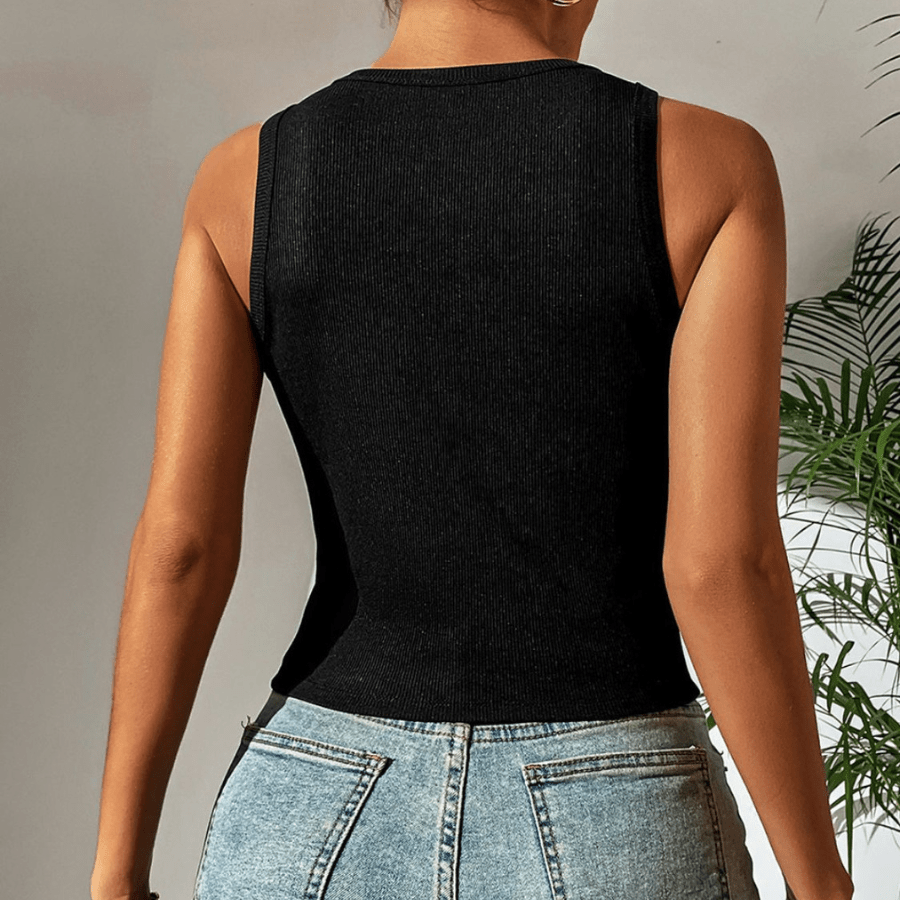 Ivy Lane Leopard Print Cutout Tank Top – Sleeveless, Round Neck, Stretchy Casual Fit | Elegant Urban Tank Top – Machello