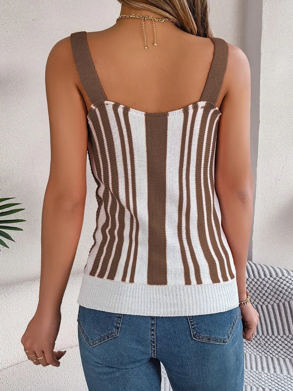 Openwork Striped V - Neck Tank | Elegant Urban Tank Top – Machello