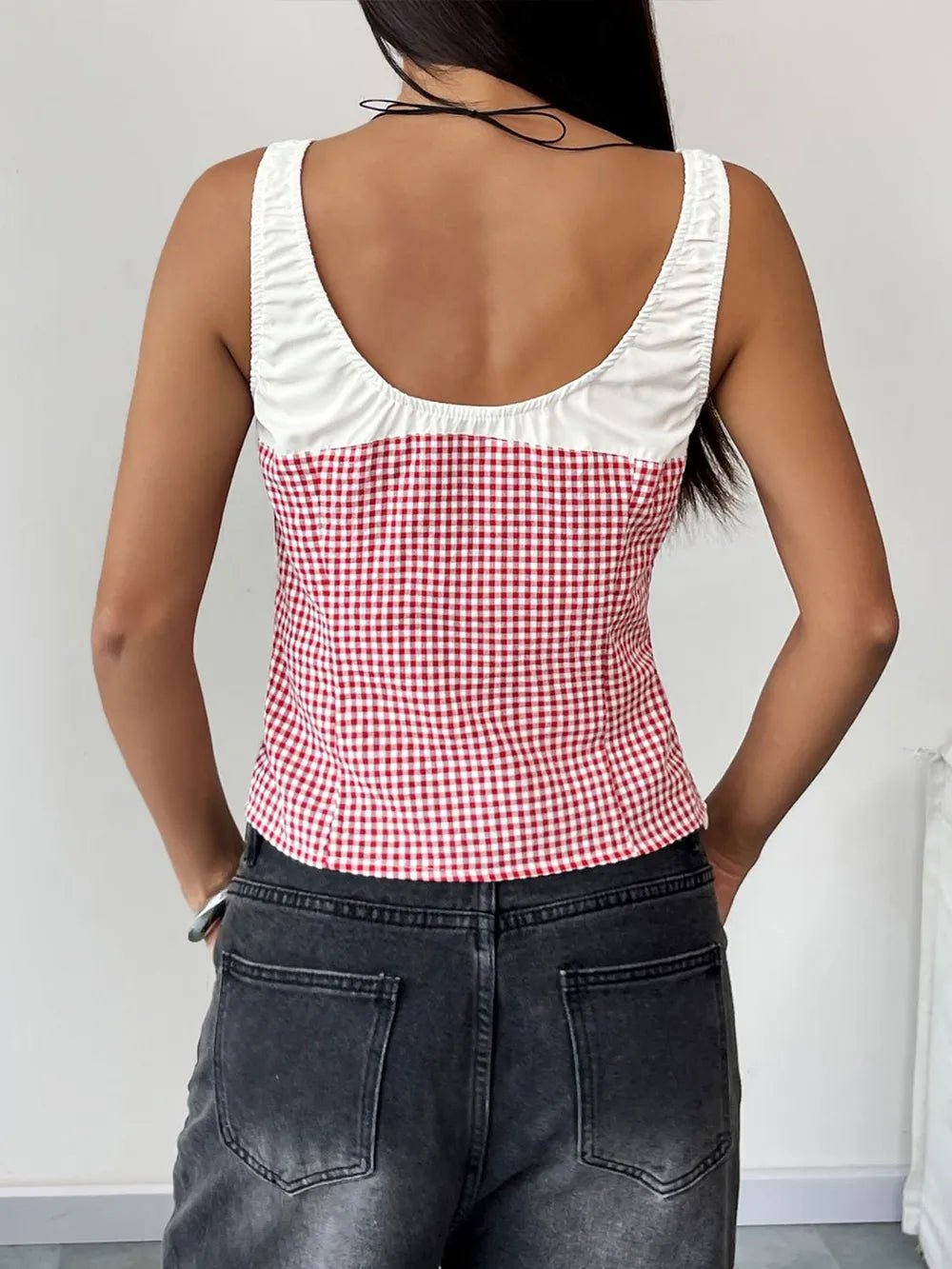 Perfee Contrast Plaid Square Neck Tank | Elegant Urban Tank Top – Machello