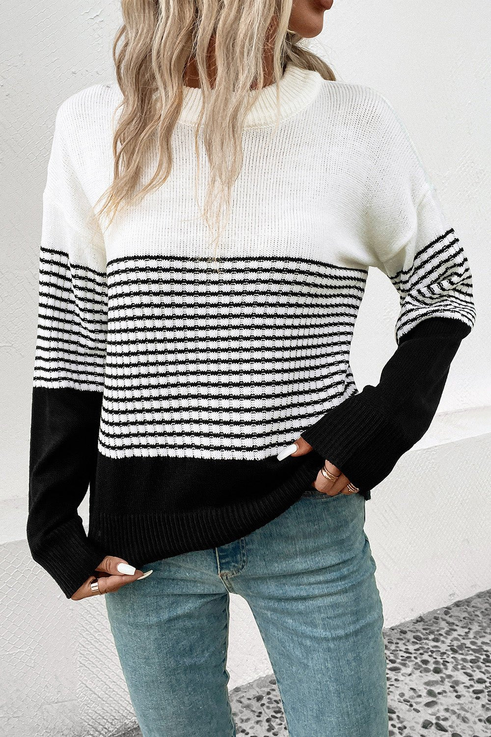 Perfee Striped Drop Shoulder Sweater | Elegant Urban Tank Top – Machello