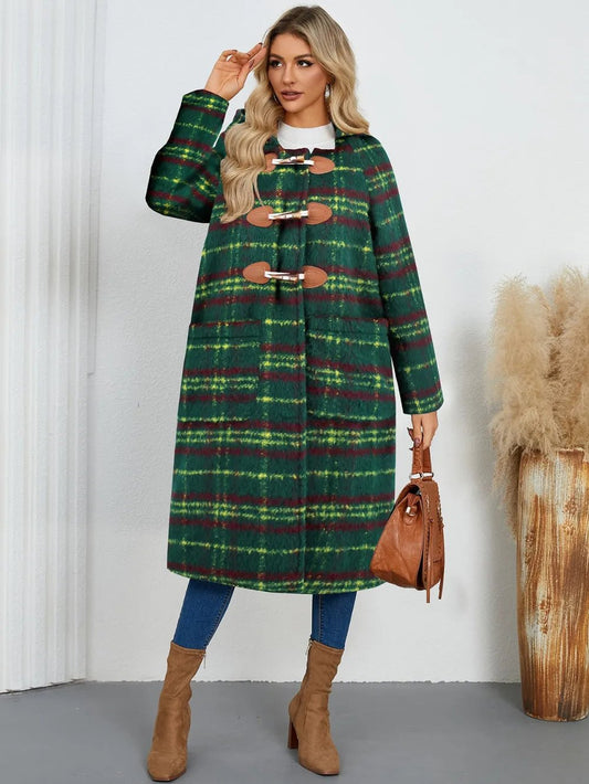 Plaid Long Sleeve Hooded Coat with Pockets – Stylish & Cozy Outerwear | Elegant Urban Tank Top – Machello
