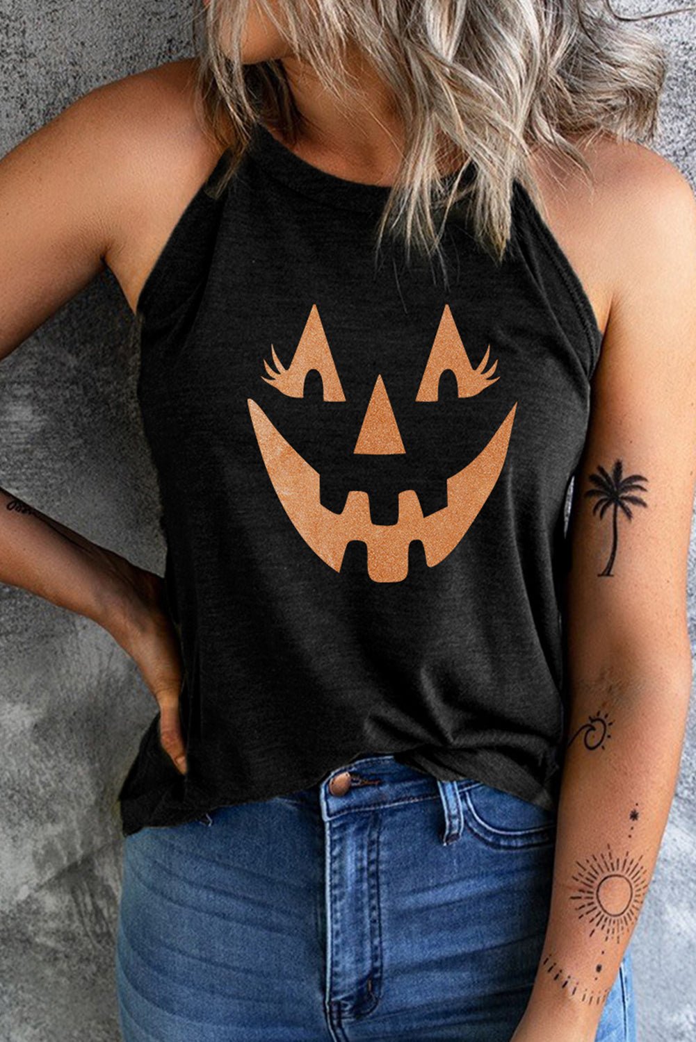 Round Neck Jack - O' - Lantern Graphic Tank Top | Elegant Urban Tank Top – Machello