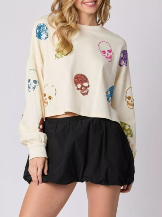 Sequin Skull Long Sleeve Sweatshirt | Elegant Urban Tank Top – Machello