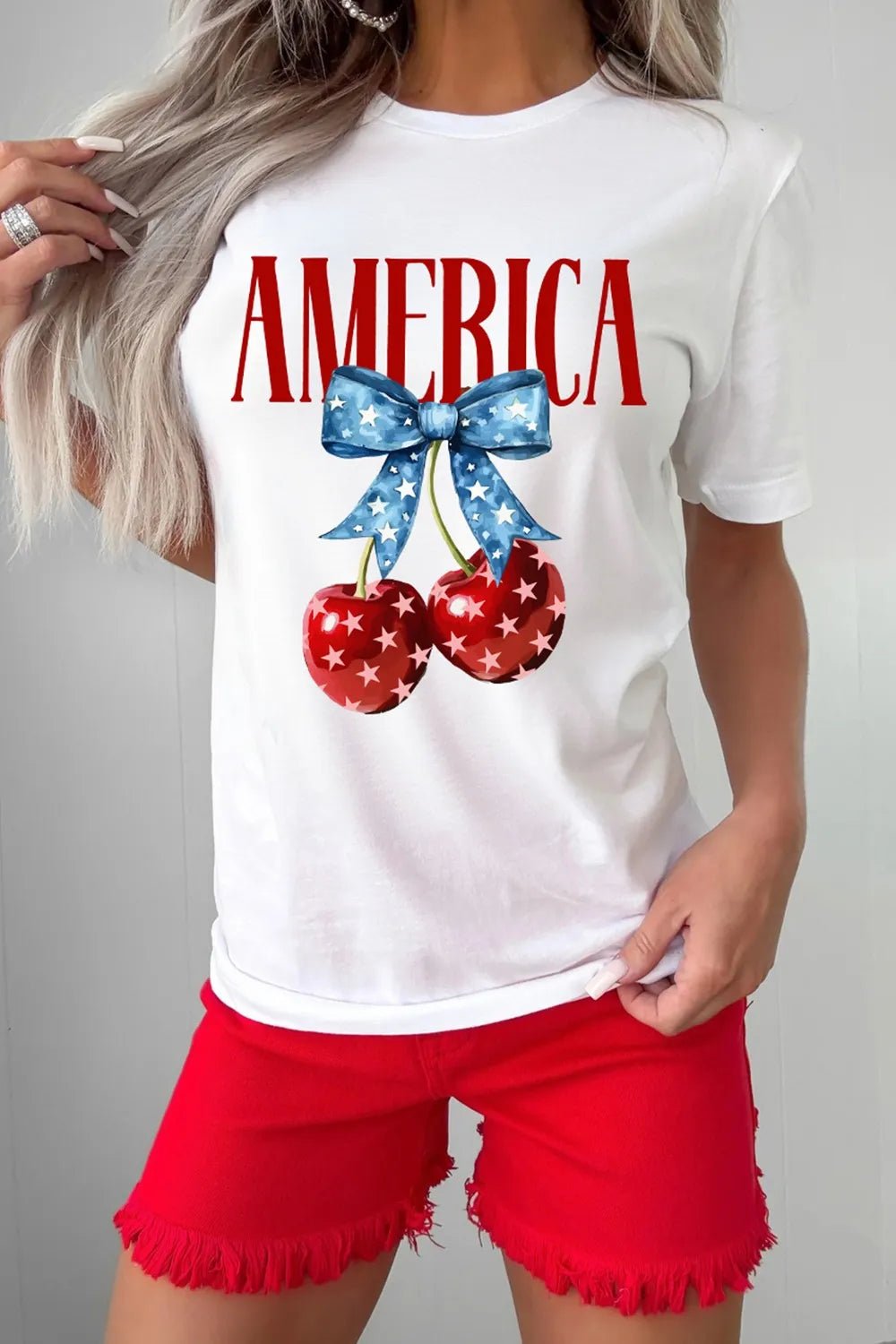 AMERICA Graphic T-Shirt with Cherry and Bow Print | Elegant Urban Tank Top – Machello