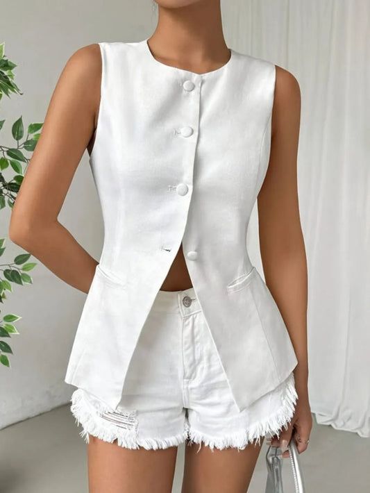 Button - Down Round Neck Vest – Classic & Polished | Elegant Urban Tank Top – Machello