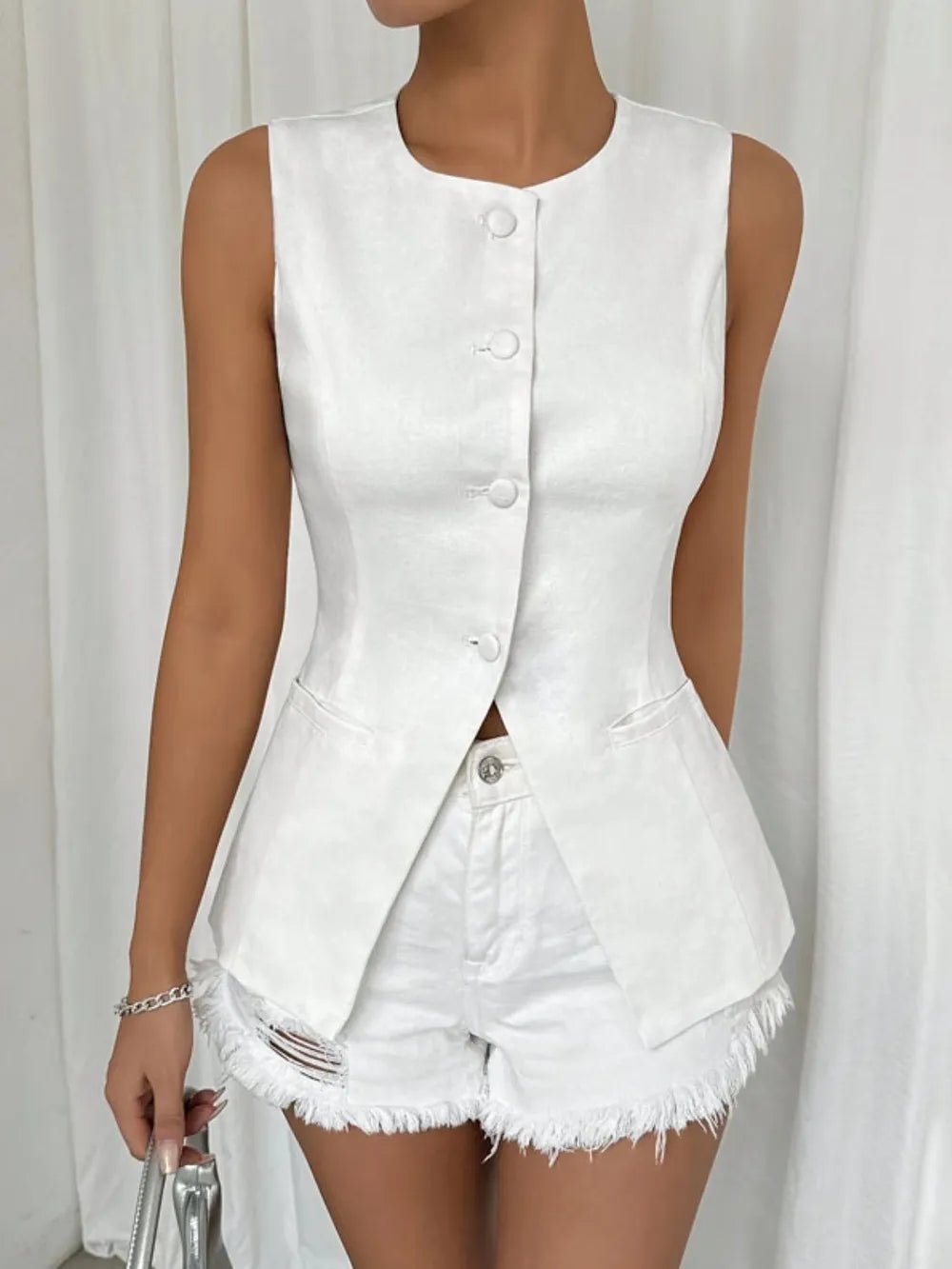 Button - Down Round Neck Vest – Classic & Polished | Elegant Urban Tank Top – Machello