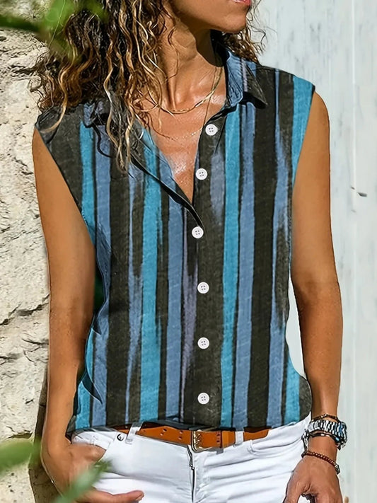 Button - Front Striped Sleeveless Shirt | Elegant Urban Tank Top – Machello
