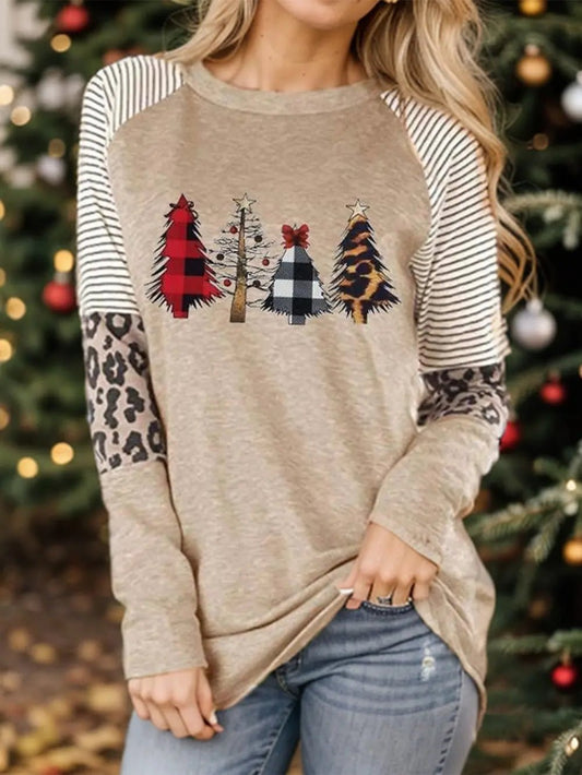 Christmas Tree Graphic Striped Long Sleeve Sweatshirt – Festive & Cozy | Elegant Urban Tank Top – Machello
