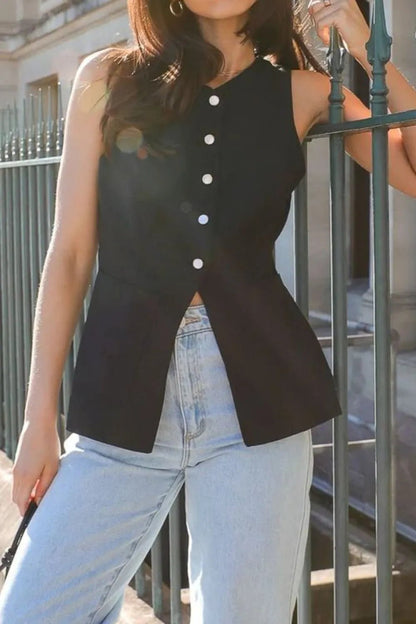 Classic Button - Down V - Neck Vest | Elegant Urban Tank Top – Machello