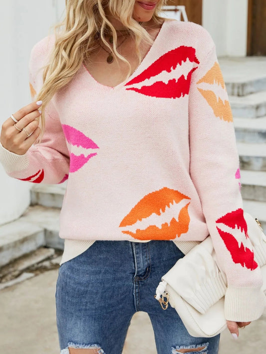 Colorful Lips V - Neck Sweater | Elegant Urban Tank Top – Machello