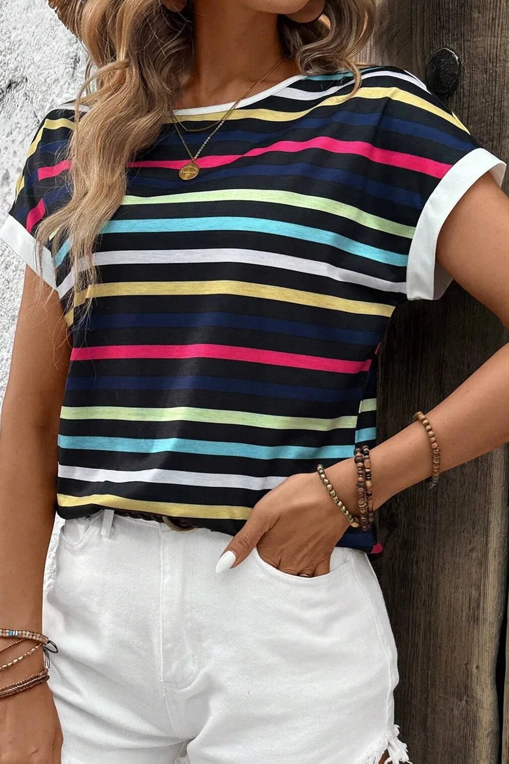 Colorful Striped Short Sleeve Casual T-Shirt – Basic Style with a Modern Twist | Elegant Urban Tank Top – Machello