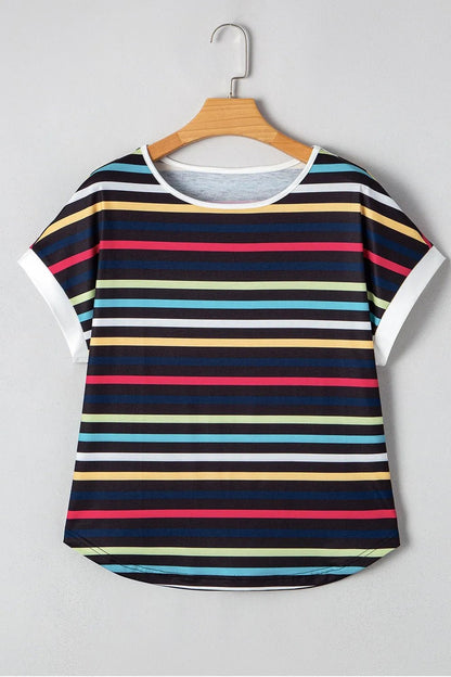 Colorful Striped Short Sleeve Casual T-Shirt – Basic Style with a Modern Twist | Elegant Urban Tank Top – Machello