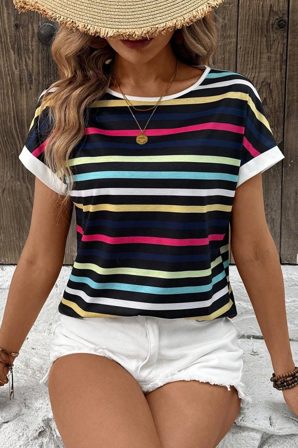 Colorful Striped Short Sleeve Casual T-Shirt – Basic Style with a Modern Twist | Elegant Urban Tank Top – Machello