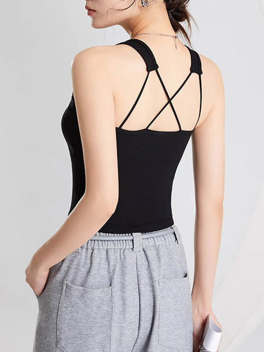 Crisscross Scoop Neck Cropped Tank | Elegant Urban Tank Top – Machello