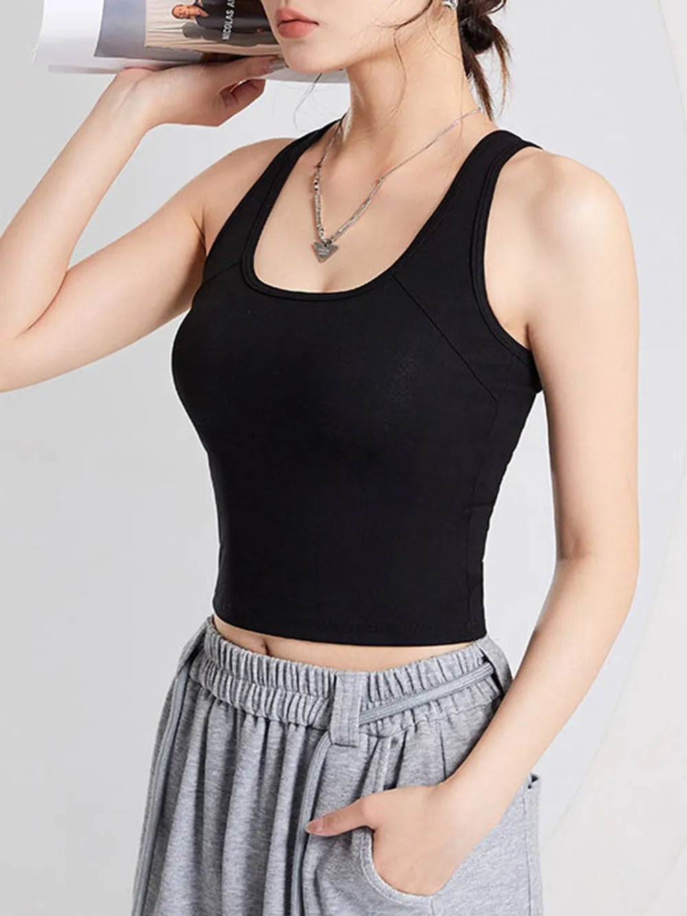 Crisscross Scoop Neck Cropped Tank | Elegant Urban Tank Top – Machello