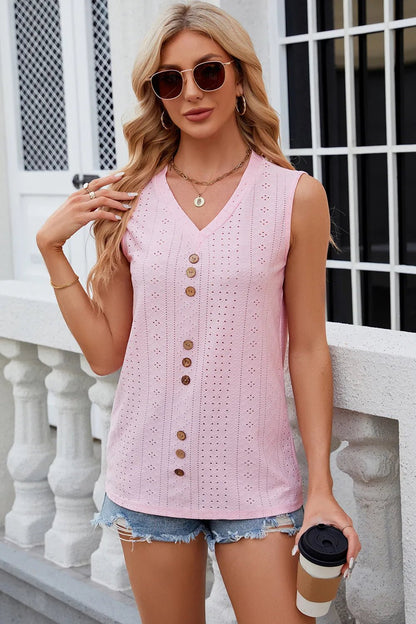 Decorative Button Eyelet V - Neck Tank | Elegant Urban Tank Top – Machello