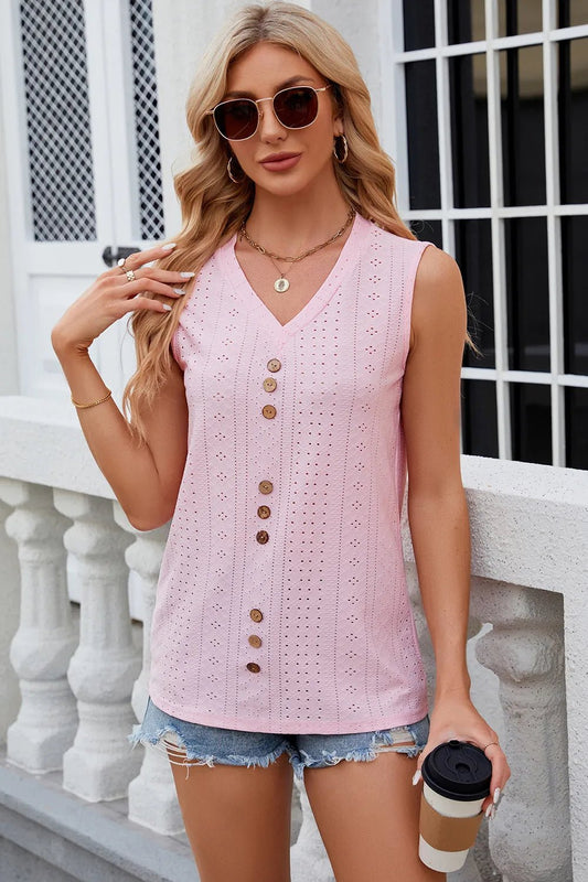 Decorative Button Eyelet V - Neck Tank | Elegant Urban Tank Top – Machello