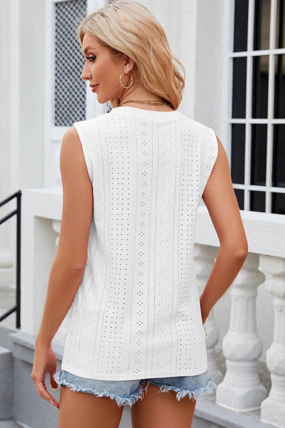 Decorative Button Eyelet V - Neck Tank | Elegant Urban Tank Top – Machello
