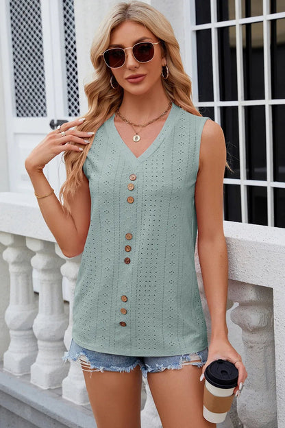 Decorative Button Eyelet V - Neck Tank | Elegant Urban Tank Top – Machello
