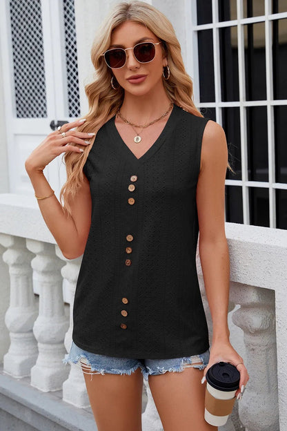 Decorative Button Eyelet V - Neck Tank | Elegant Urban Tank Top – Machello