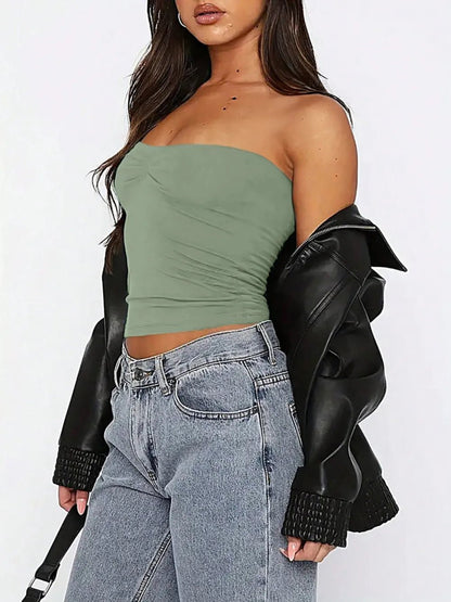 Devine Ruched Tube Top – Sleek & Stretchy Statement | Elegant Urban Tank Top – Machello