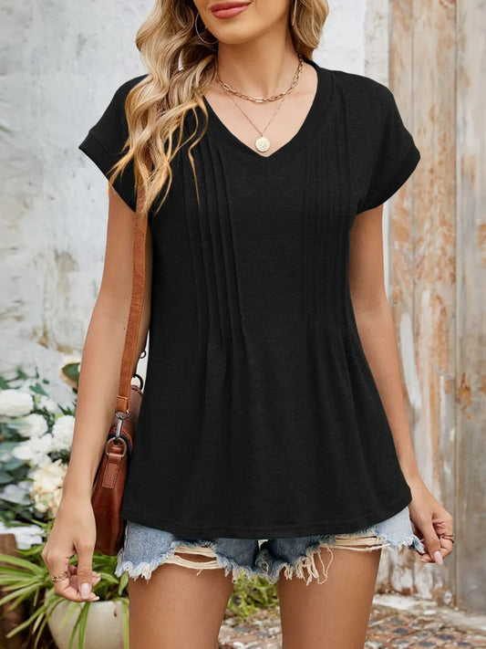 Everyday V - Neck Tee with Ruched Detail | Elegant Urban Tank Top – Machello