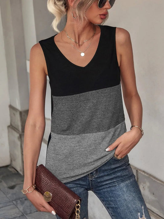FAM - FAM Color Block Wide Strap Tank – Casual Sleeveless Top with Modern Contrast Design | Elegant Urban Tank Top – Machello