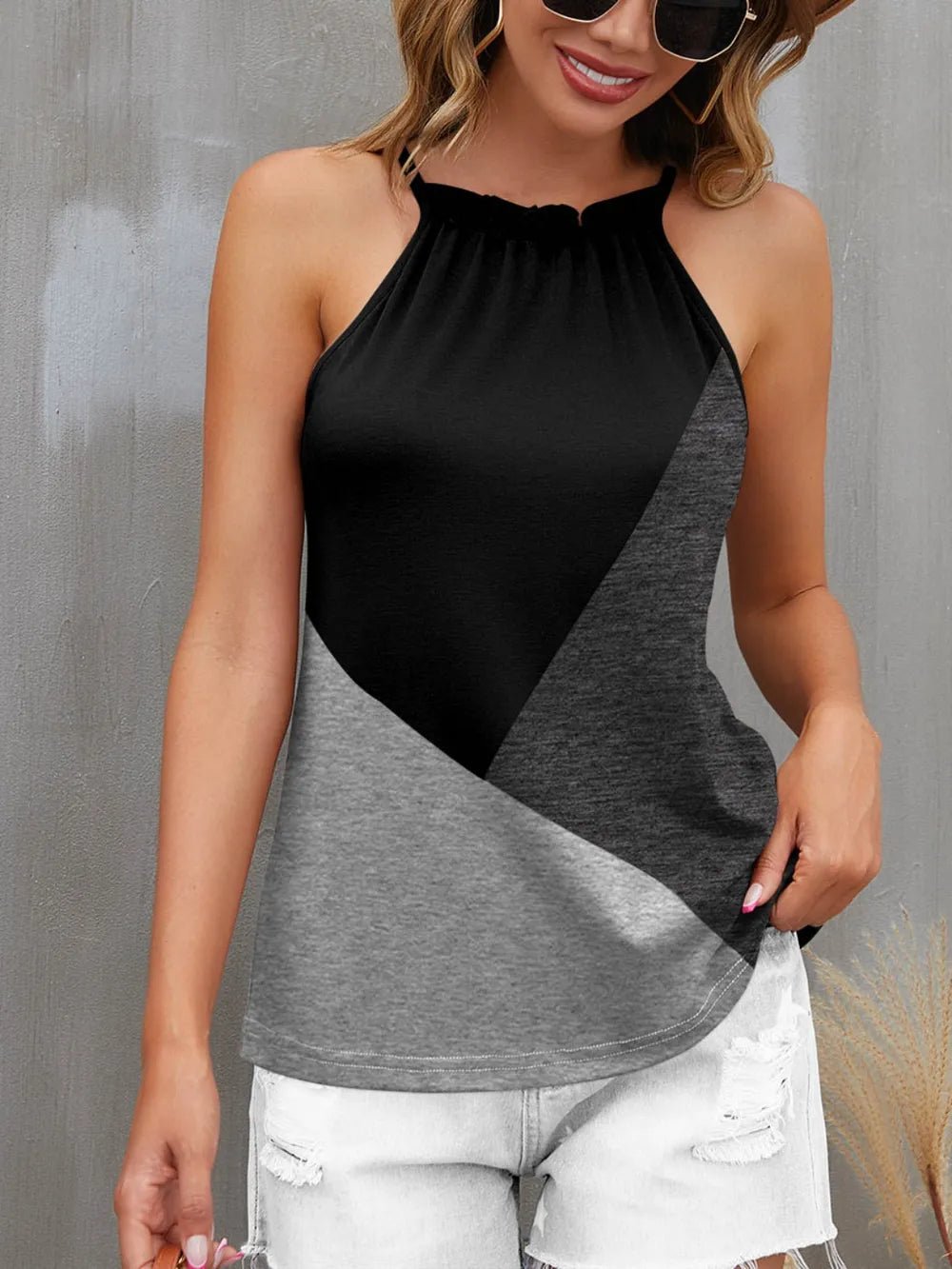 FAM - FAM Color Block Wide Strap Tank – Casual Sleeveless Top with Modern Contrast Design | Elegant Urban Tank Top – Machello