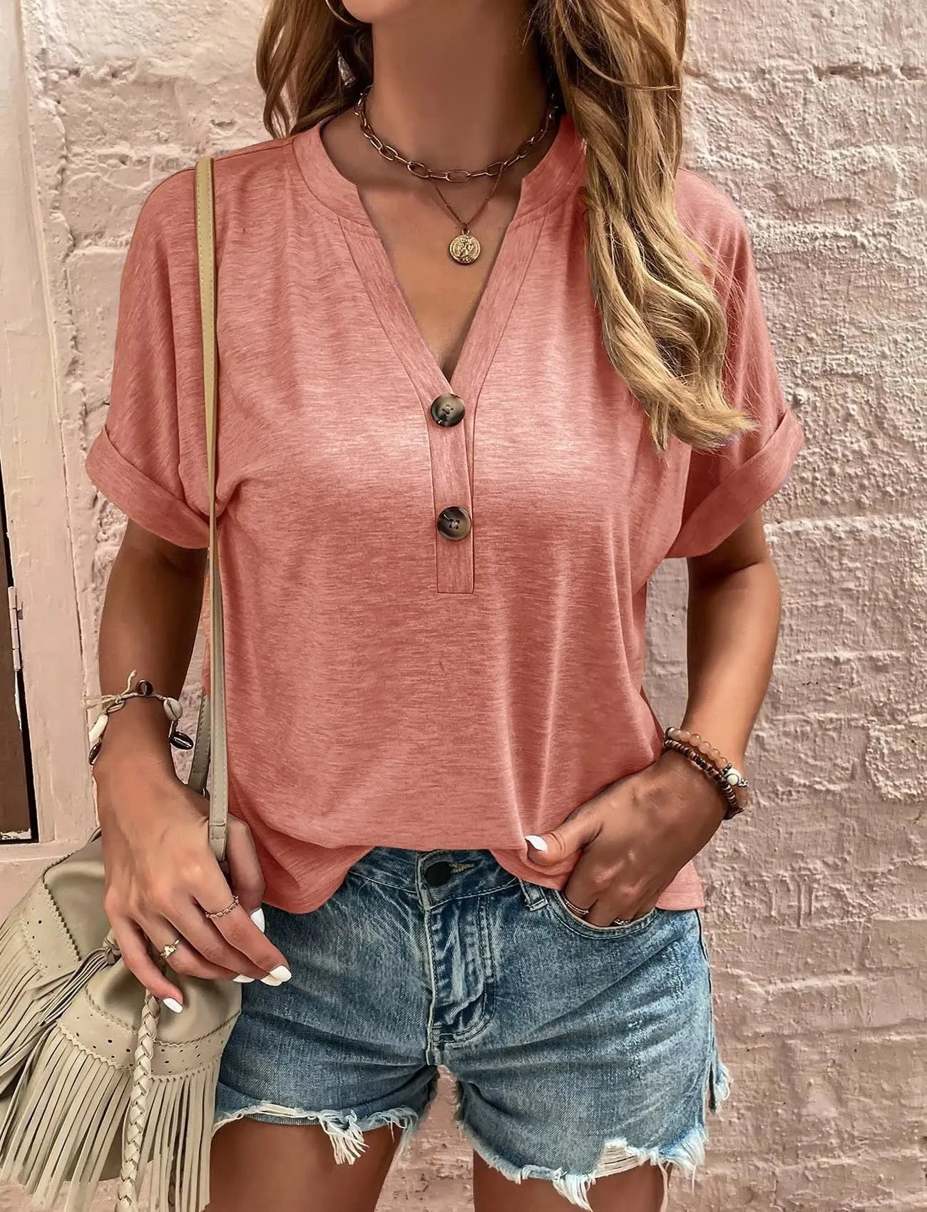 Full Size Casual Notched Short Sleeve Blouse Plus Size | Elegant Urban Tank Top – Machello