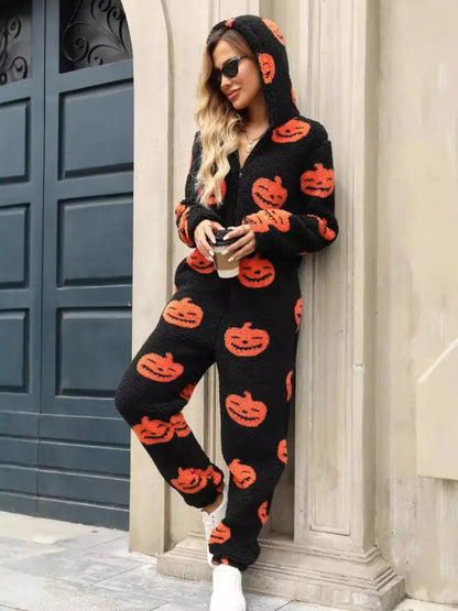 Fuzzy Pumpkin Half Zip Hooded Jumpsuit | Elegant Urban Tank Top – Machello