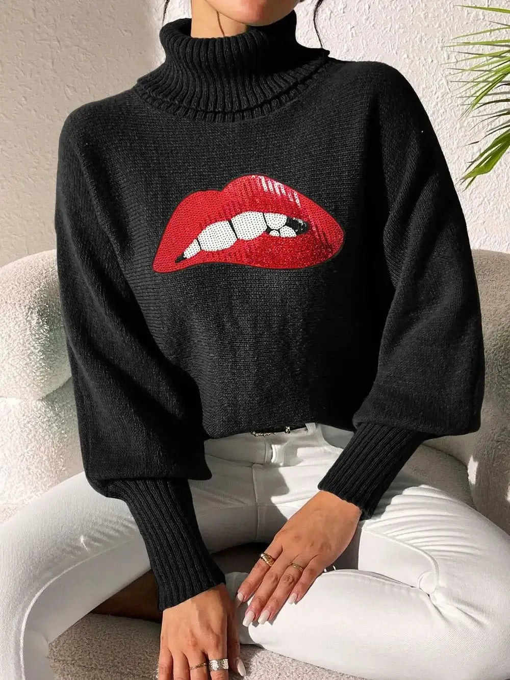 Lip Turtleneck Long Sleeve Sweater | Elegant Urban Tank Top – Machello