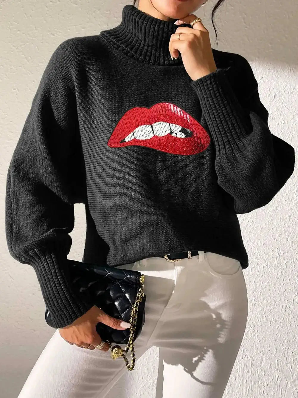Lip Turtleneck Long Sleeve Sweater | Elegant Urban Tank Top – Machello