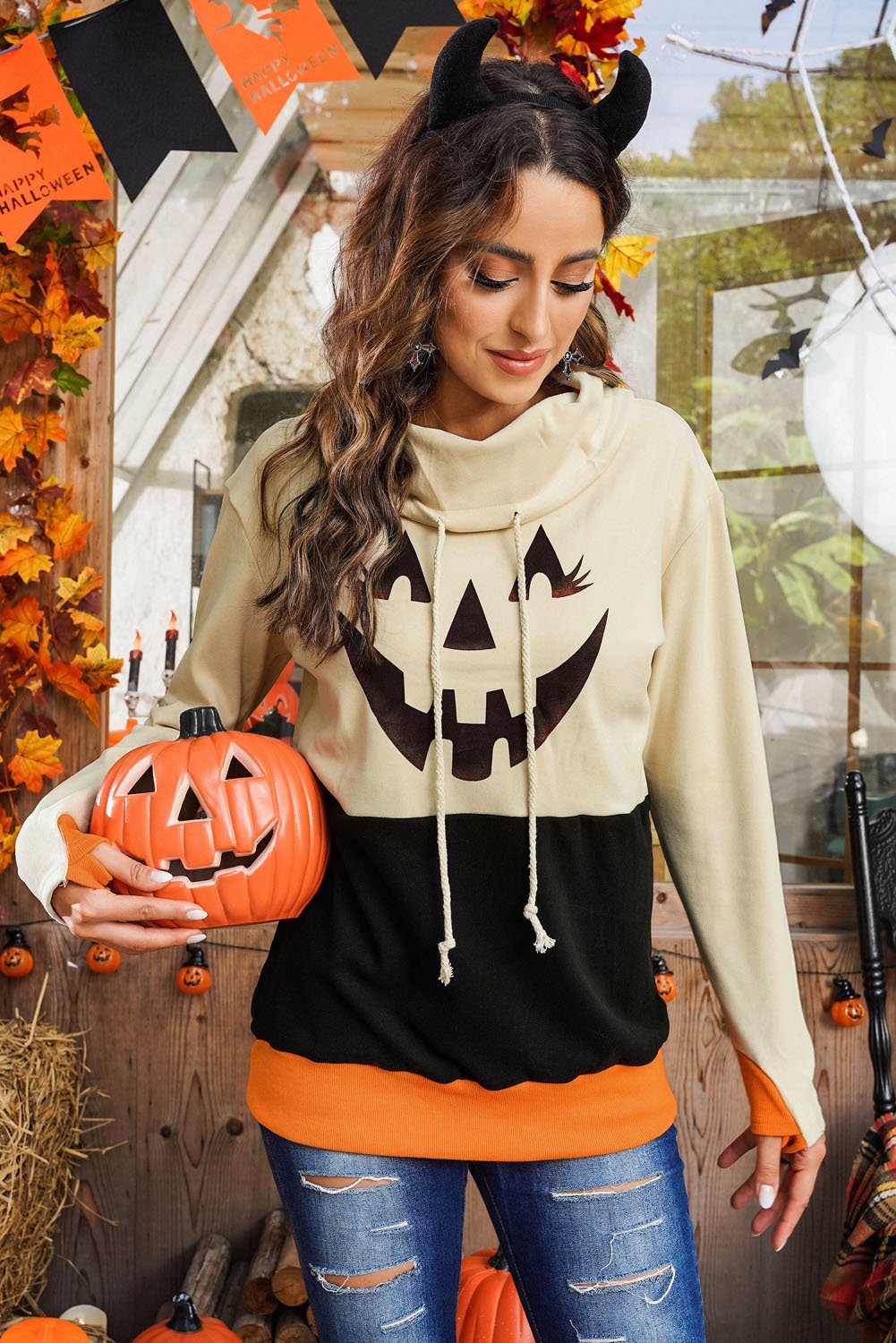 Long Sleeve Jack - O' - Lantern Graphic Sweatshirt | Elegant Urban Tank Top – Machello