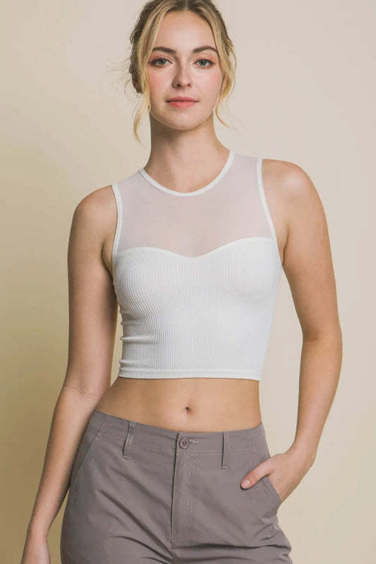 Love Tree Ribbed Cropped Mesh Tank | Elegant Urban Tank Top – Machello
