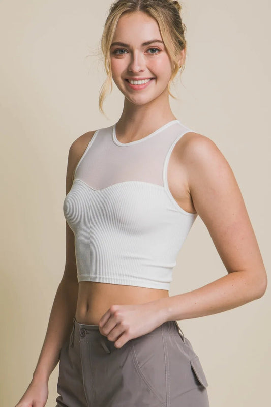 Love Tree Ribbed Cropped Mesh Tank | Elegant Urban Tank Top – Machello