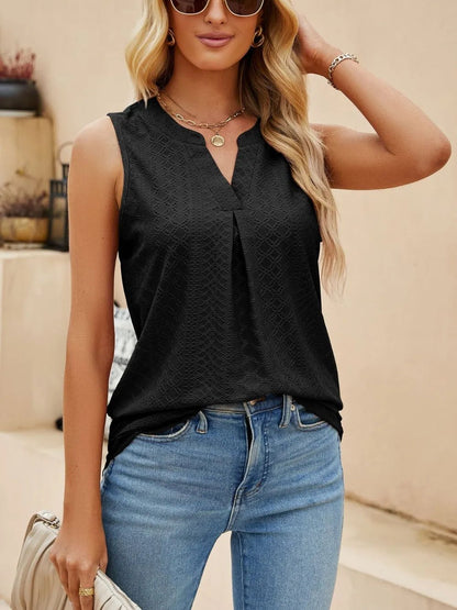 Lovelet Eyelet Notched Neck Tank – Casual Sleeveless Top with Delicate Detailing | Elegant Urban Tank Top – Machello