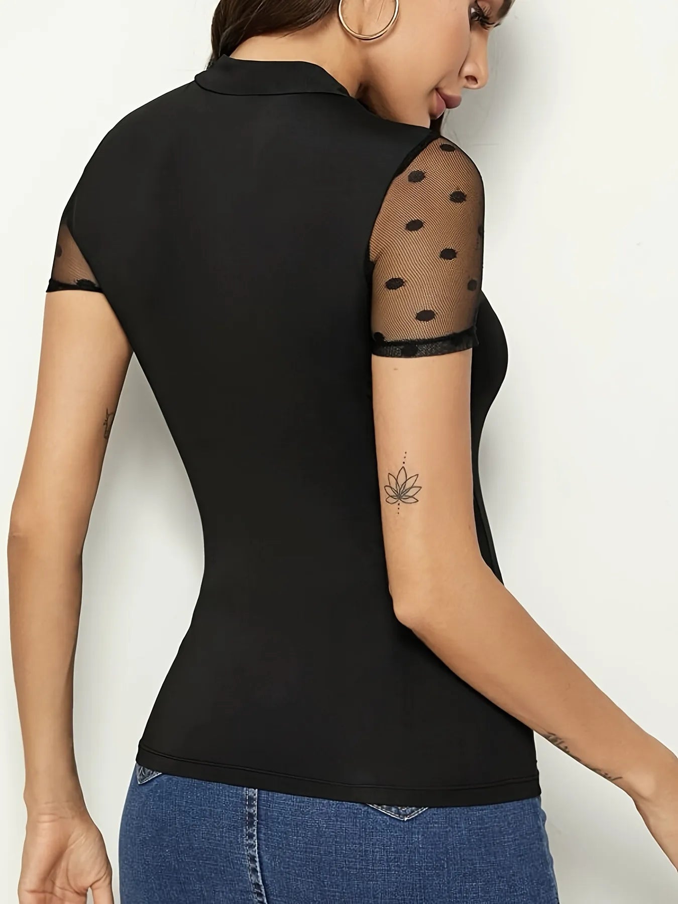 Mock Neck Mesh Top with Polka Dot Design | Elegant Urban Tank Top – Machello