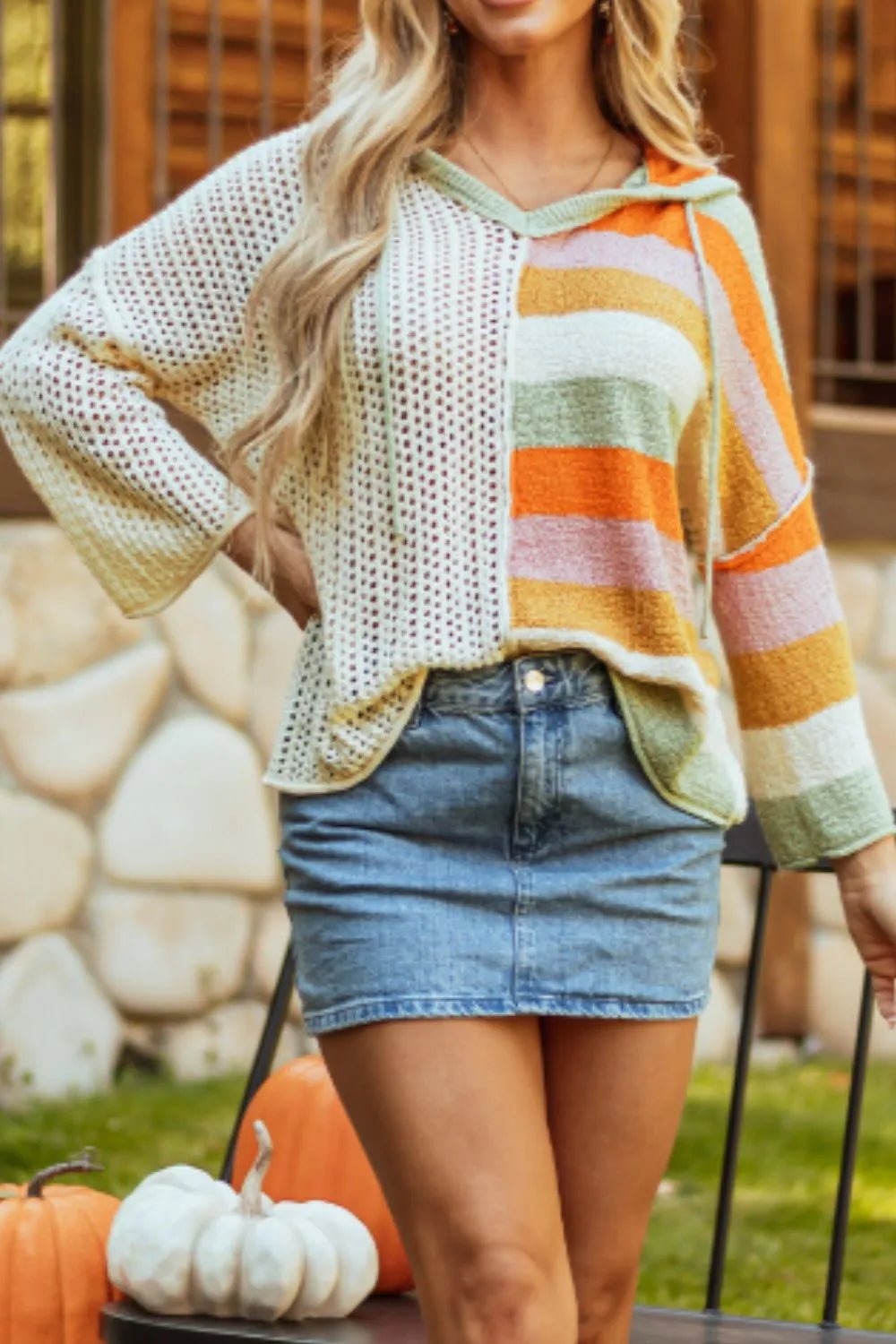 Openwork Color Block Hooded Sweater | Elegant Urban Tank Top – Machello