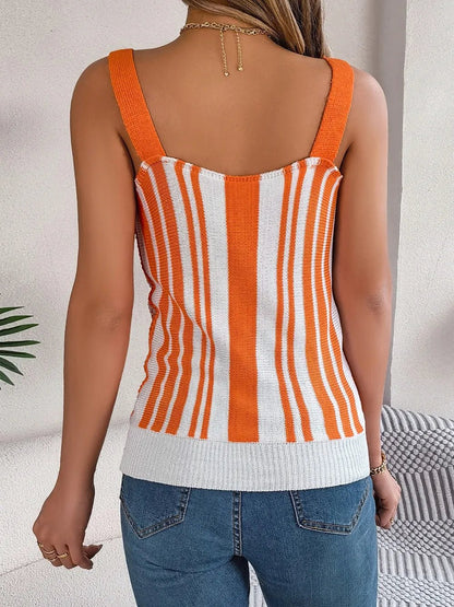 Openwork Striped V - Neck Tank | Elegant Urban Tank Top – Machello