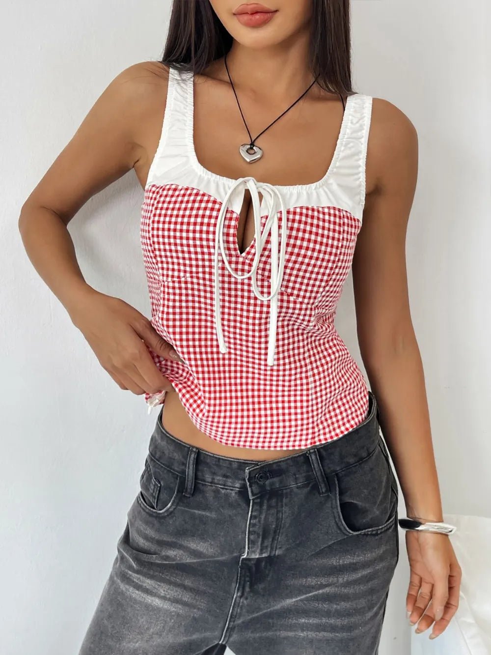 Perfee Contrast Plaid Square Neck Tank | Elegant Urban Tank Top – Machello