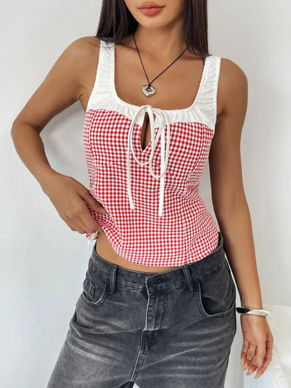 Perfee Contrast Plaid Square Neck Tank | Elegant Urban Tank Top – Machello