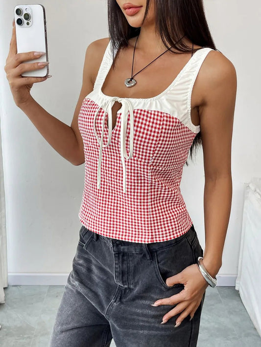 Perfee Contrast Plaid Square Neck Tank | Elegant Urban Tank Top – Machello