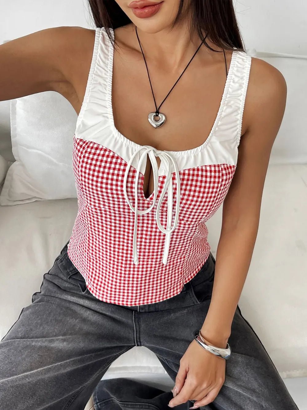 Perfee Contrast Plaid Square Neck Tank | Elegant Urban Tank Top – Machello