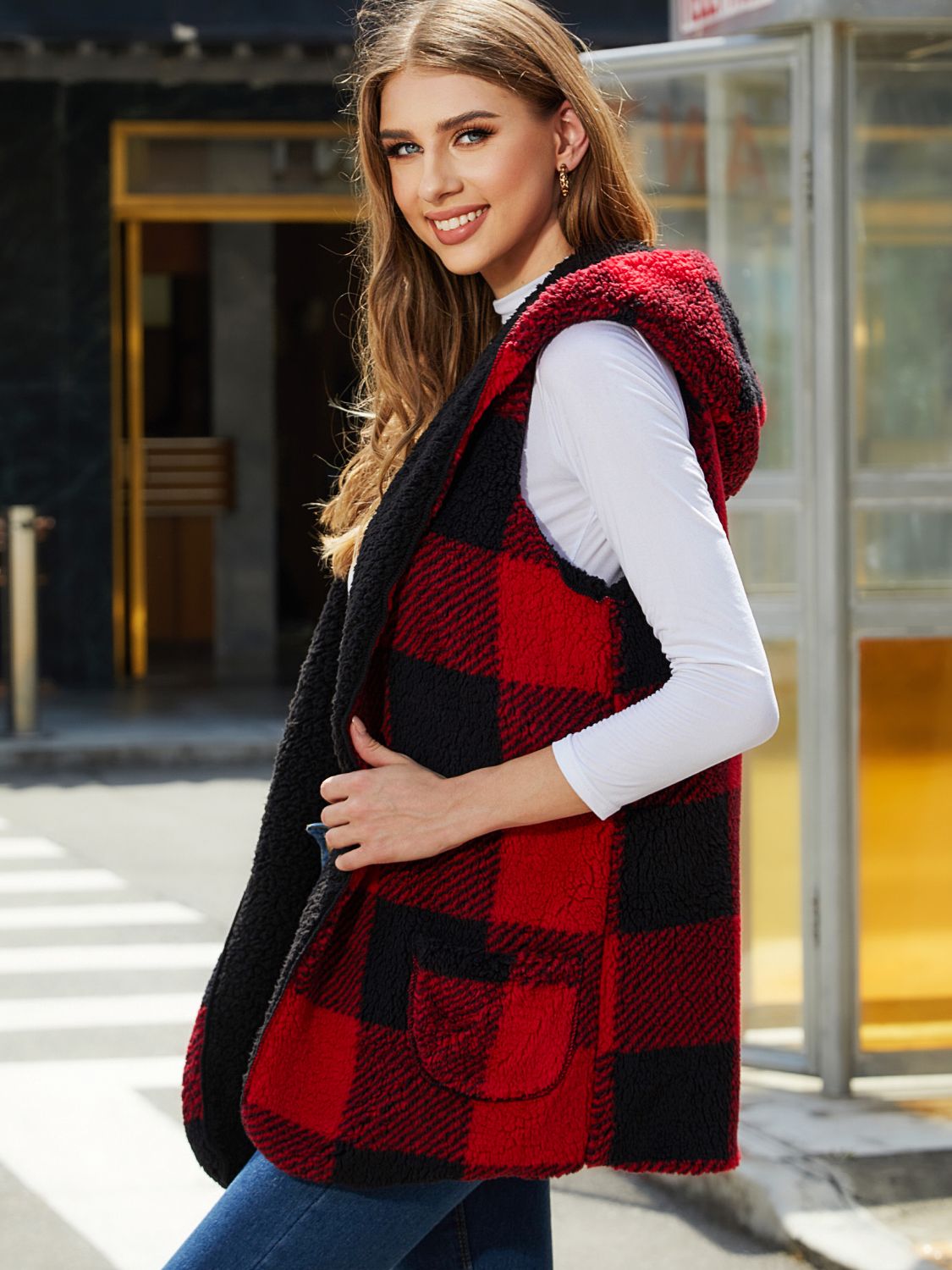 Plaid Hooded Vest – Stylish & Cozy Layering Piece | Elegant Urban Tank Top – Machello