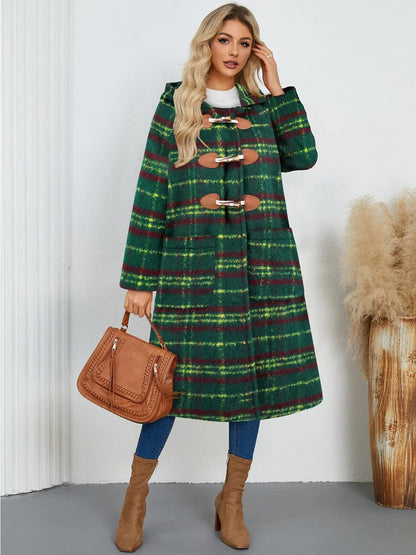 Plaid Long Sleeve Hooded Coat with Pockets – Stylish & Cozy Outerwear | Elegant Urban Tank Top – Machello