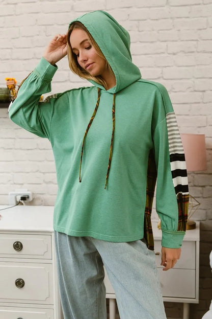 Plaid & Stripe Mix Match French Terry Hoodie – Oversized Cotton Comfort | Elegant Urban Tank Top – Machello