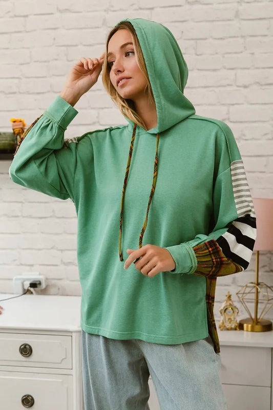 Plaid & Stripe Mix Match French Terry Hoodie – Oversized Cotton Comfort | Elegant Urban Tank Top – Machello